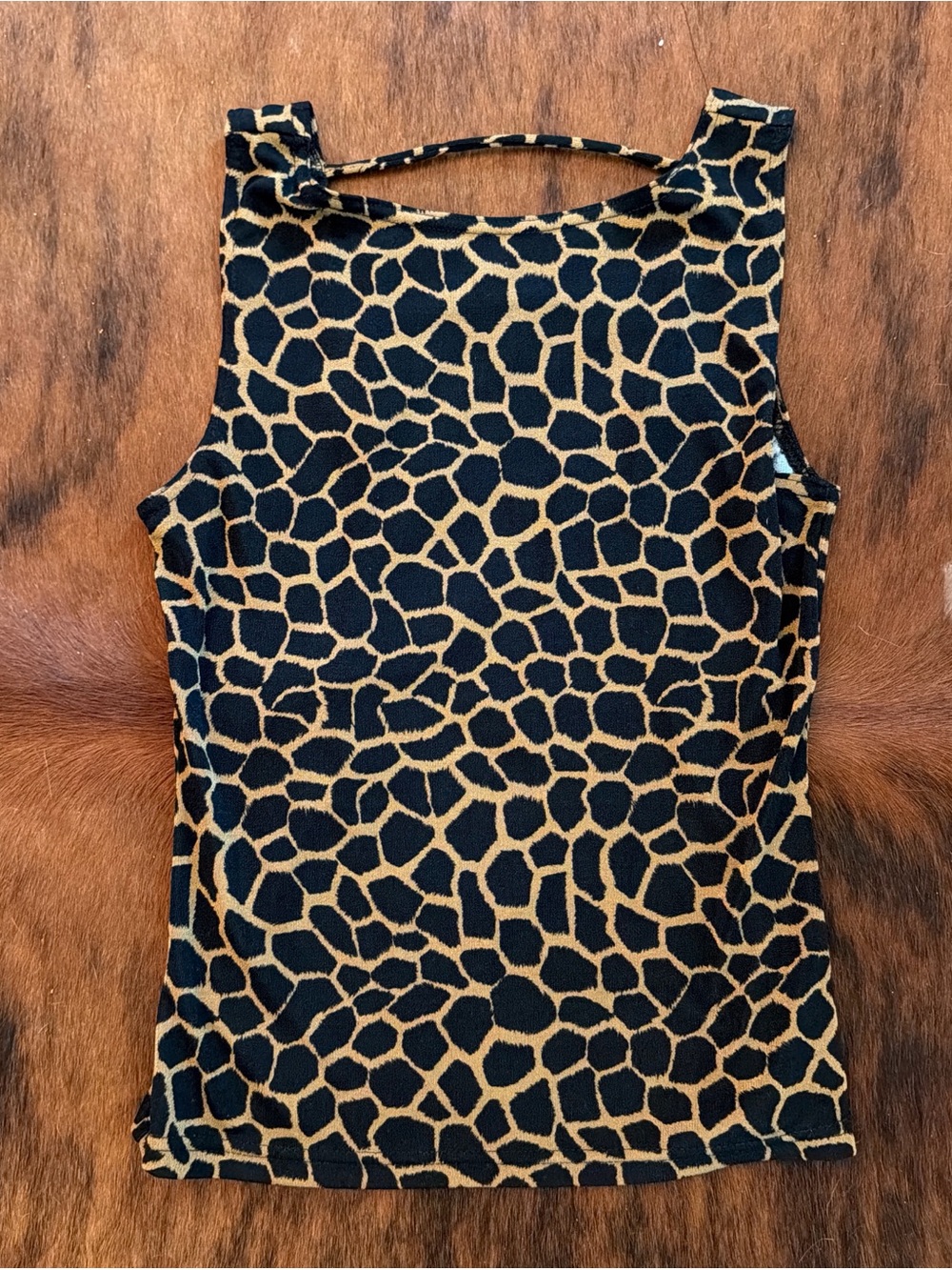 A. Byer Black and Tan Giraffe-Print Tank Top